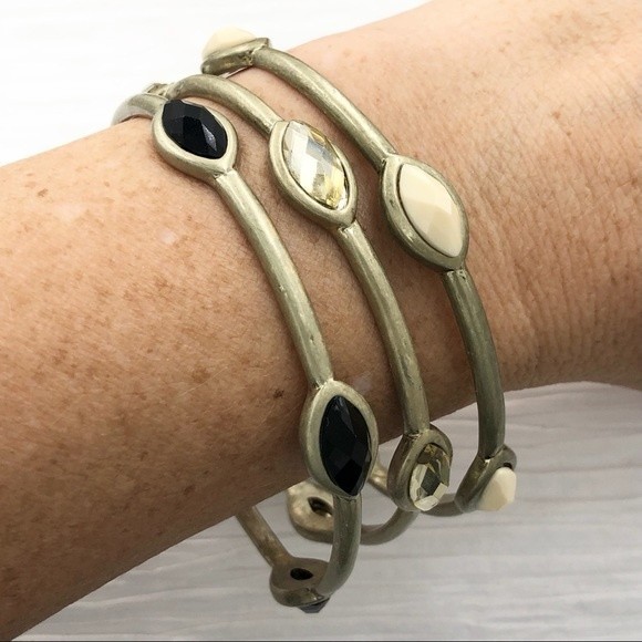 🌼 Set 3 Trendy Worn Gold Bangle Bracelet - Picture 2 of 2